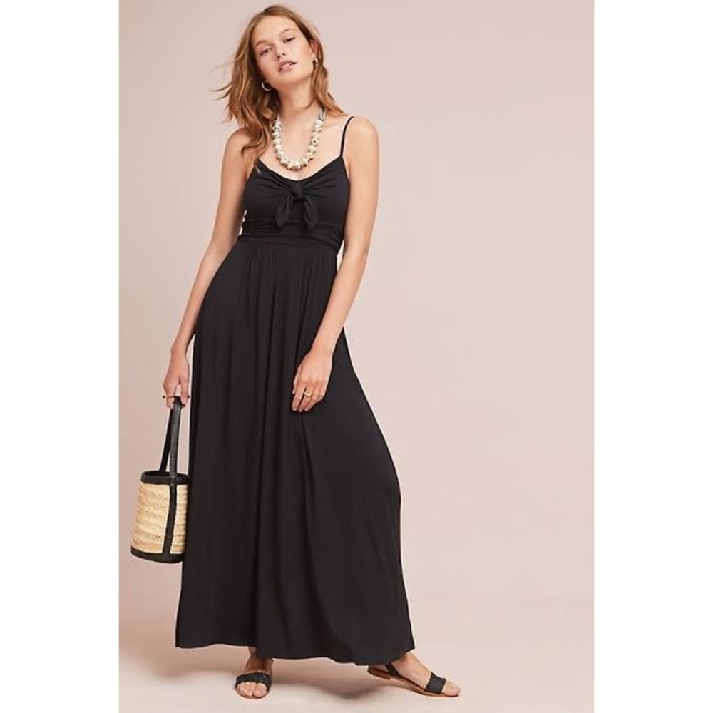 Anthropologie MOULINETTE SOEURS Brisbane Black Maxi Dress Solid Knit Large